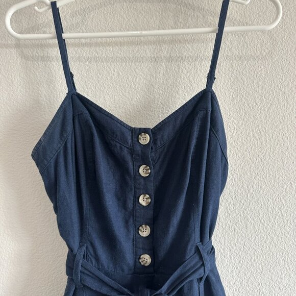 Rails Harper Navy Blue Linen Blend Spaghetti Strap Belted Wide Leg Jumpsuit - Picture 4 of 9